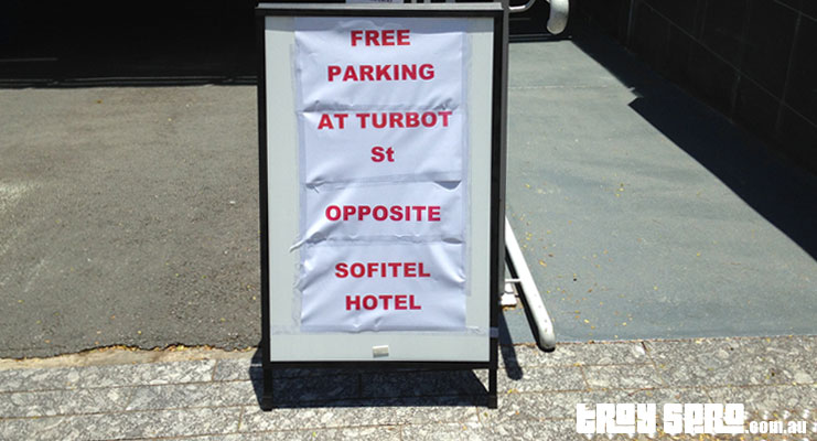 G20 Free Parking Sign in Brisbane City