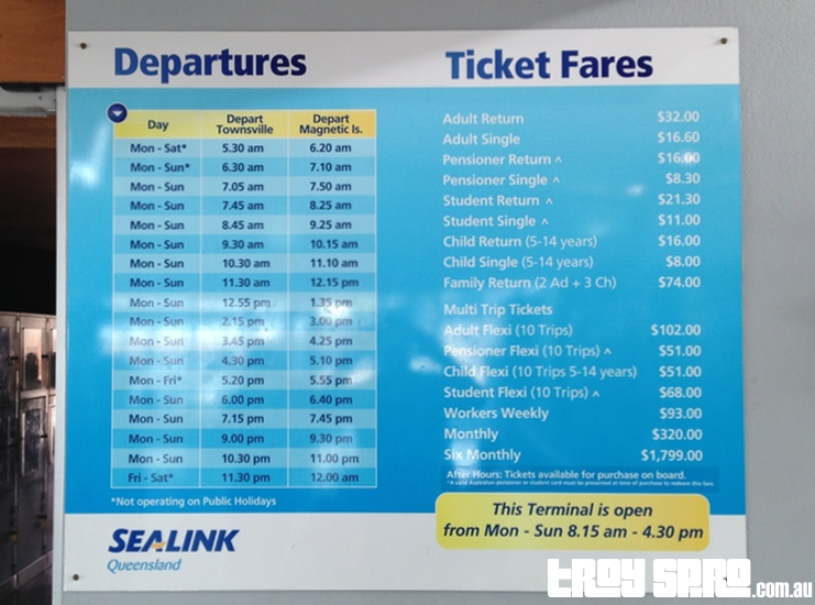 Departure Times and Prices for Magnetic Island Ferry Sealink Townsville