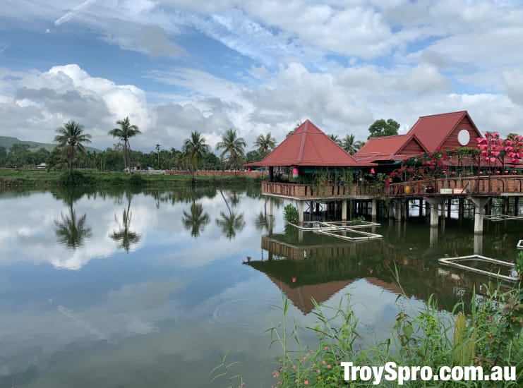 Restaurant overlooking lake in Vietnam