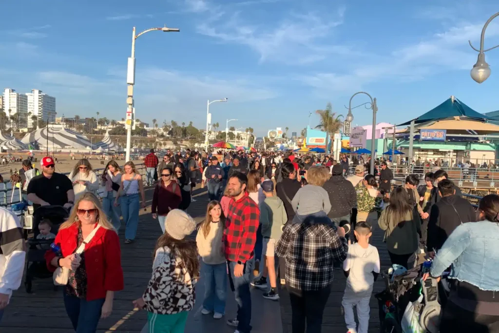 Crowds on the Santa Monica Pier One Day in LA