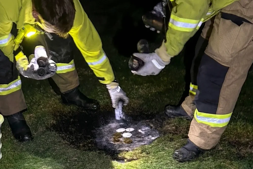 Narangba Easter Explosions Fire Brigade on scene putting fire out